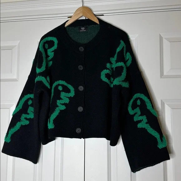 Dressed in Lala Rawr T-Rex Jacquard Cardigan black green SzS/M - Picture 6 of 9